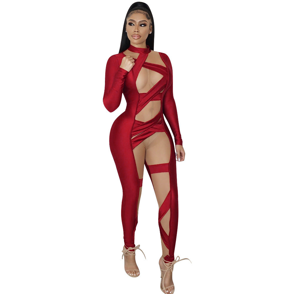 Sexy Langarm-Jumpsuit mit Ziernähten – Elegant & Figurbetont